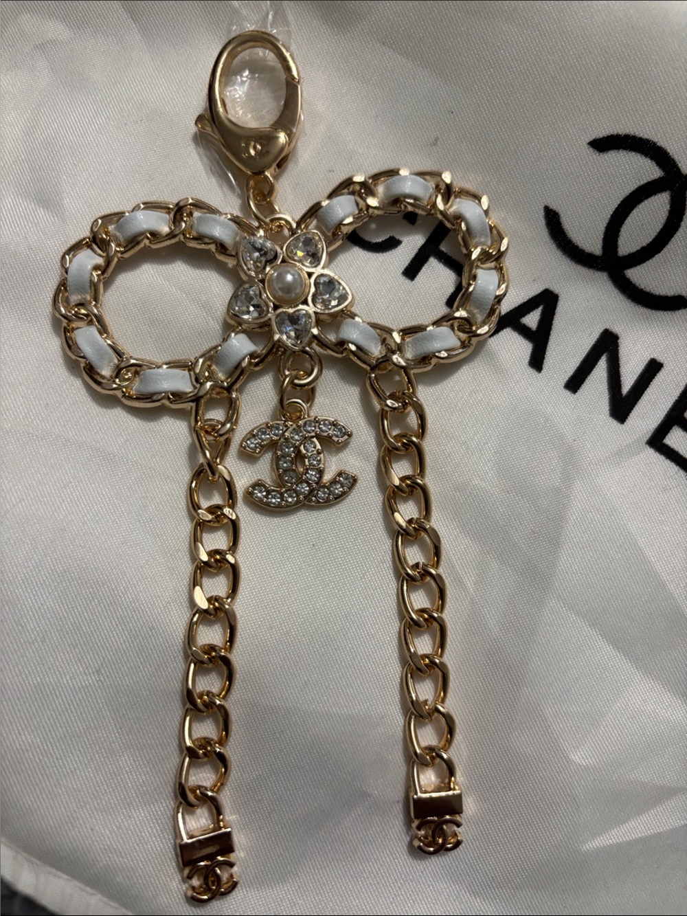 CC Gold and White Bow Charm